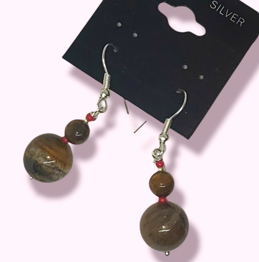 African tiger eye drop earrings Sterling Silver 925' New